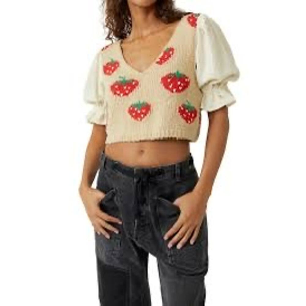 Free People Strawberry Jam Mixed Media Top Size XS